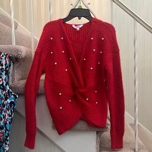 Girls Red sweater with pearls